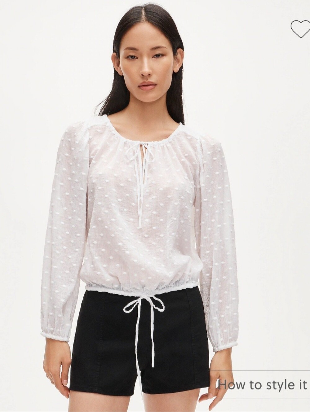 J. Crew Drawstring-waist top in featherweight voile dot print White Sz L $138